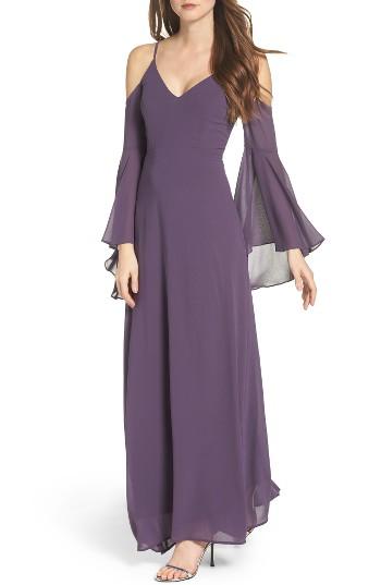 Women's Lulus Cold Shoulder Chiffon Maxi Dress - Purple