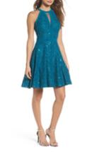 Women's Morgan & Co. Cleo Embellished Lace Fit & Flare Dress /10 - Blue