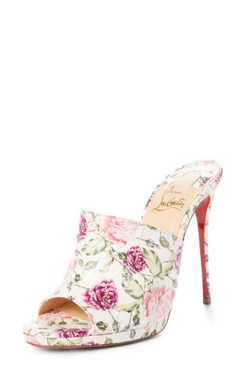Women's Christian Louboutin Floral Pigalle Genuine Snakeskin Mule Us / 35eu - White