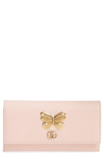Women's Gucci Farfalla Leather Continental Wallet - Pink