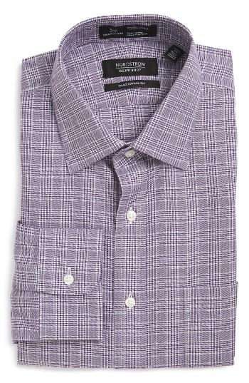 Men's Nordstrom Men's Shop Smartcare(tm) Traditional Fit Plaid Dress Shirt 35 - Purple