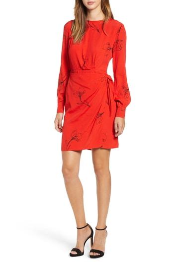 Women's Astr The Label Apron Front Long Sleeve Dress - Red