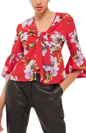 Women's Topshop Felicity Tie Front Blouse Us (fits Like 0) - Red