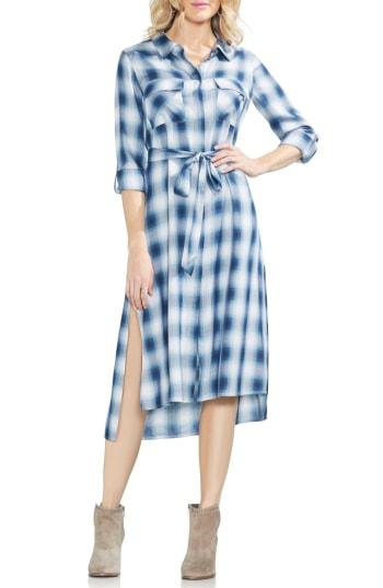 Women's Vince Camuto Ombre Plaid Midi Shirtdress - Blue