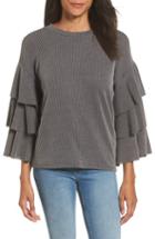 Women's Ribbed Ruffle Sleeve Top - Black