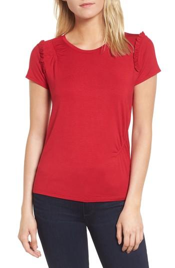 Women's Chelsea28 Ruffle Cap Sleeve Tee, Size - Red
