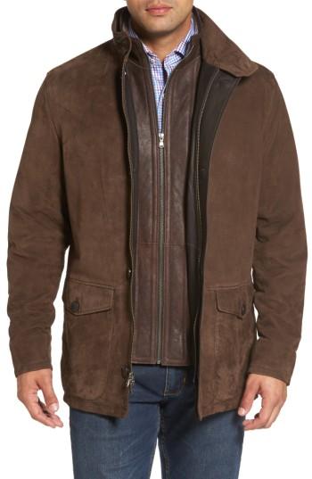 Men's Peter Millar Steamboat Leather Jacket With Genuine Shearling Lined Bib - Metallic