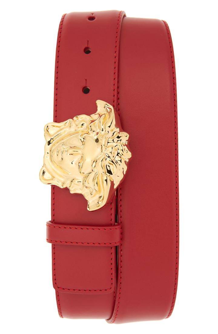 Men's Versace Medusa Head Leather Belt 0 Eu - Geranium Warm Gold