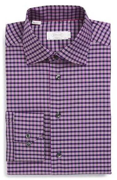 Men's Eton Contemporary Fit Check Dress Shirt - Purple