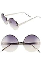 Women's Linda Farrow 58mm Round 18 Karat White Gold Trim Sunglasses - White Gold/ Grey Gradient