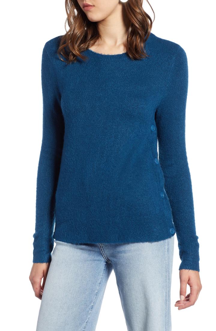 Women's Halogen Side Button Sweater - Black