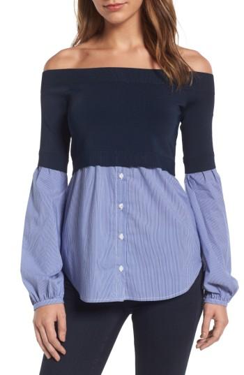 Women's Trouve Off The Shoulder Poplin Sweater - Blue