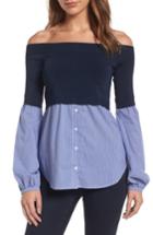Women's Trouve Off The Shoulder Poplin Sweater - Blue