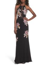 Petite Women's Xscape Embellished Floral Halter Gown P - Black