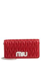 Women's Miu Miu Matelasse Leather Wallet On A Chain - Red