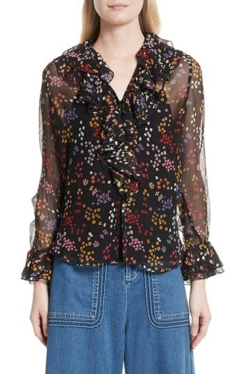 Women's See By Chloe Floral Silk Blouse Us / 42 Fr - Black