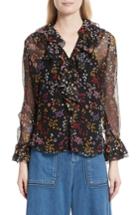 Women's See By Chloe Floral Silk Blouse Us / 42 Fr - Black