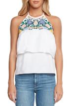 Women's Willow & Clay Embroidered Ruffle Top - White