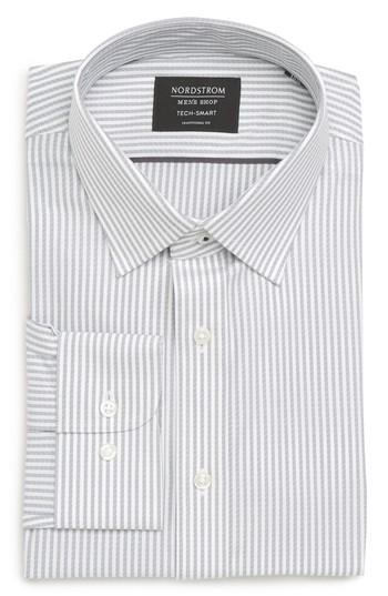 Men's Nordstrom Men's Shop Tech-smart Traditional Fit Stripe Stretch Dress Shirt .5 32/33 - Grey