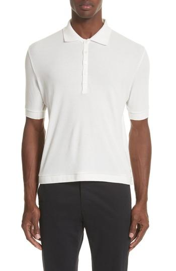 Men's Thom Browne Ribbed Polo Shirt - White