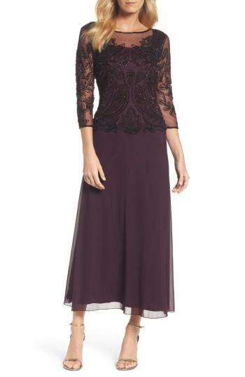 Women's Pisarro Nights Embellished Mesh Gown - Burgundy