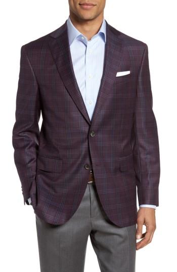 Men's David Donahue Connor Classic Fit Plaid Wool Sport Coat L - Burgundy