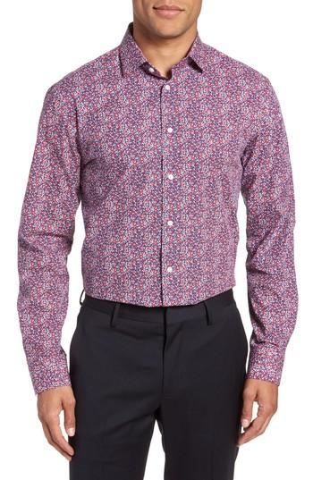 Men's Calibrate Trim Fit Floral Dress Shirt 32/33 - Red