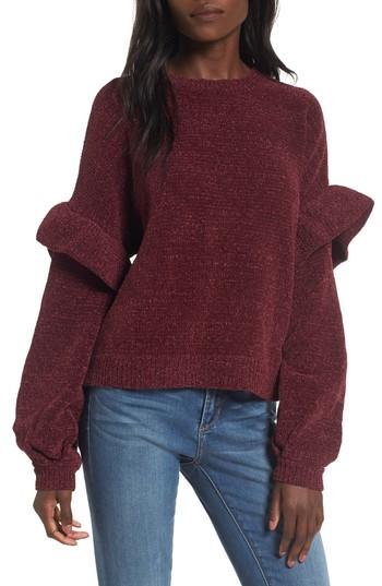Women's Bp. Ruffle Chenille Sweater, Size - Burgundy