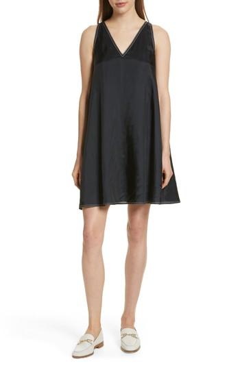 Women's Harvey Faircloth Contrast Stitch Satin Swing Dress - Blue