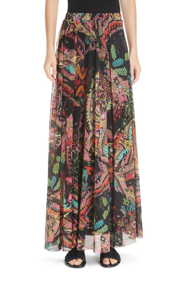 Women's Fuzzi Paisley Tulle Maxi Skirt - Black
