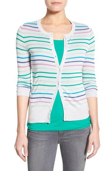 Petite Women's Halogen Three Quarter Sleeve Cardigan P - Grey