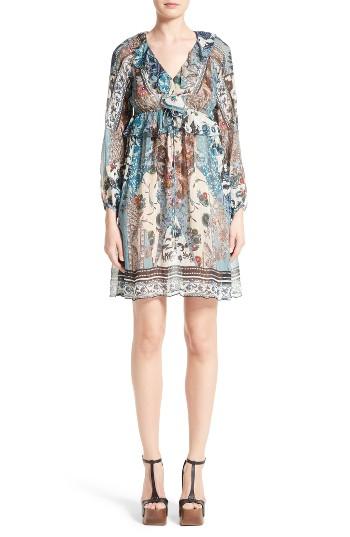Women's Roberto Cavalli Patchwork Print Ruffle Silk Blend Dress