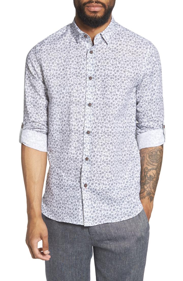 Men's Ted Baker London Nazta Trim Fit Tropical Print Sport Shirt (3xl) - White