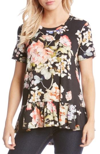 Women's Karen Kane Floral Ruffle Hem Top - Black