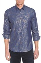 Men's Stone Rose Stardust Diamond Regular Fit Foil Print Sport Shirt (m) - Blue
