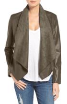 Women's Kut From The Kloth 'ana' Faux Leather Drape Front Jacket - Grey