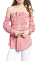 Women's Trouve Stripe Smocked Corset Shirt, Size - Red