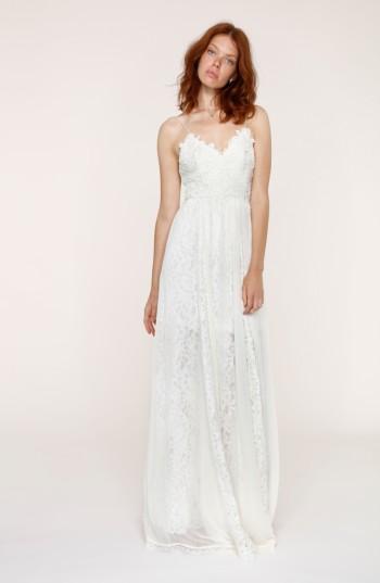 Women's Heartloom Sandra Lace & Chiffon Spaghetti Strap Gown