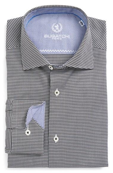 Men's Bugatchi Trim Fit Check Dress Shirt - Black