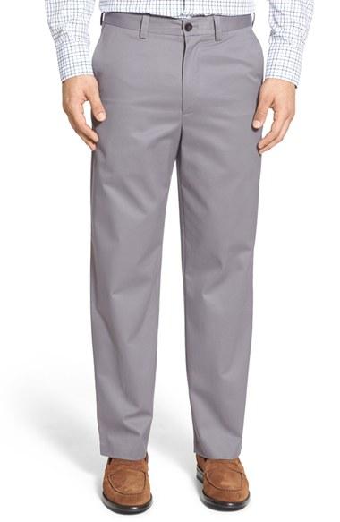 Men's Nordstrom Men's Shop 'classic' Smartcare(tm) Relaxed Fit Flat Front Cotton Pants X 34 - Grey (online Only)