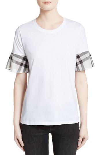 Women's Burberry Covelas Ruffle Sleeve Tee - White