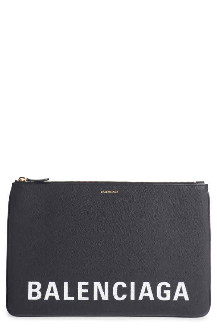 Balenciaga Ville Logo Calfskin Leather Pouch -