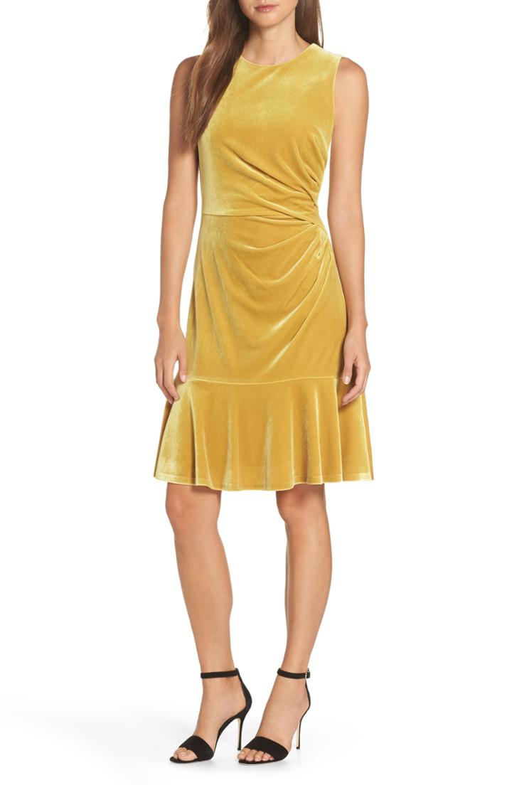 Women's Eliza J Draped Velvet Sheath Dress (similar To 14w) - Yellow