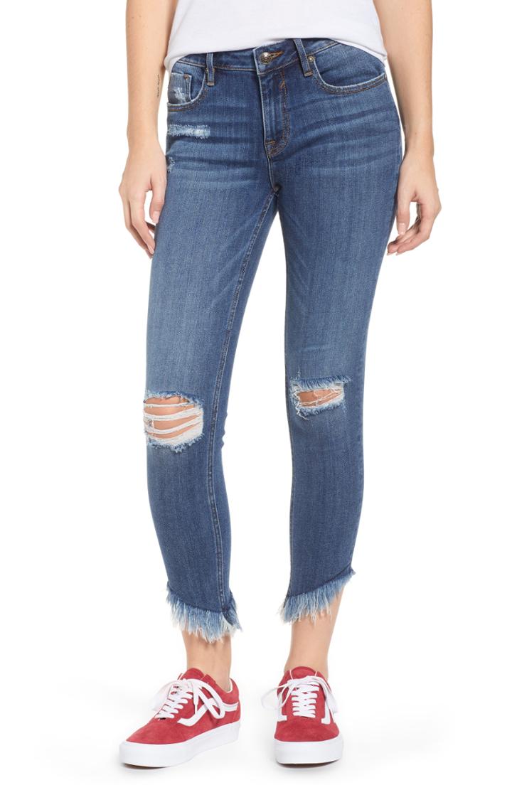 Women's Vigoss Jagger Ripped Asymmetrical Hem Crop Jeans - Blue