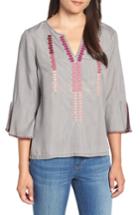 Women's Billy T Ruffle Sleeve Embroidery Top - Grey