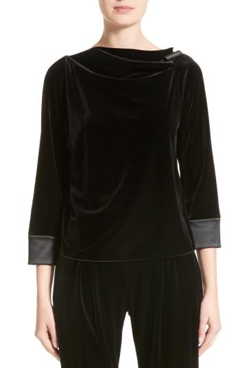 Women's Armani Collezioni Satin Trim Stretch Velvet Top