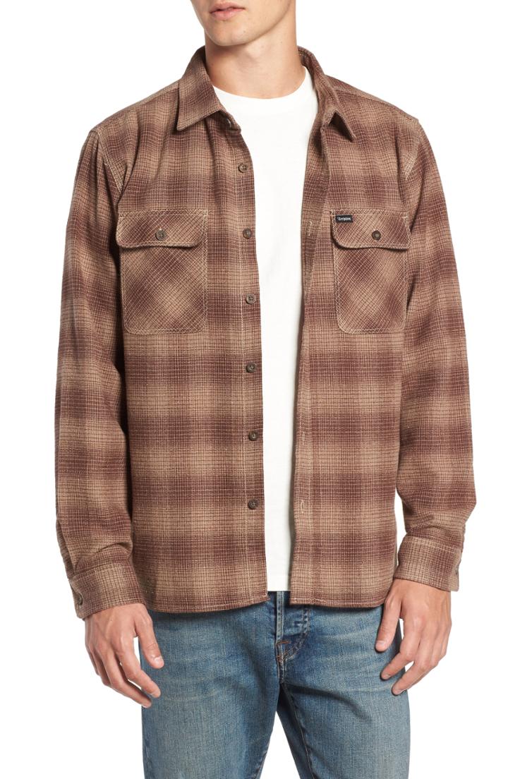 Men's Brixton 'archie' Plaid Flannel Shirt, Size - Beige
