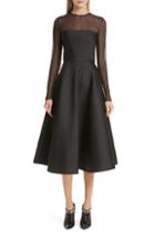 Women's Jason Wu Mesh Panel Double Face Satin Tea Length Dress - Black