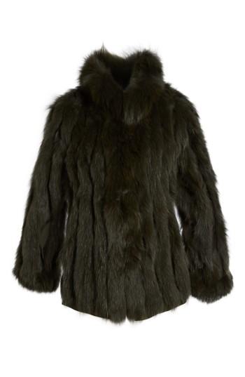 Women's George Simonton Reversible Silk & Genuine Fox Fur Topper - Green