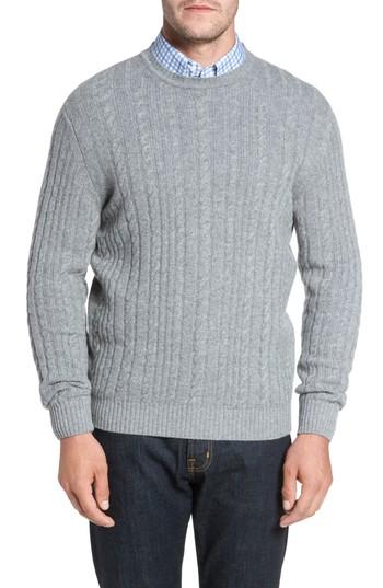 Men's David Donahue Cable Knit Cashmere Sweater, Size - Grey